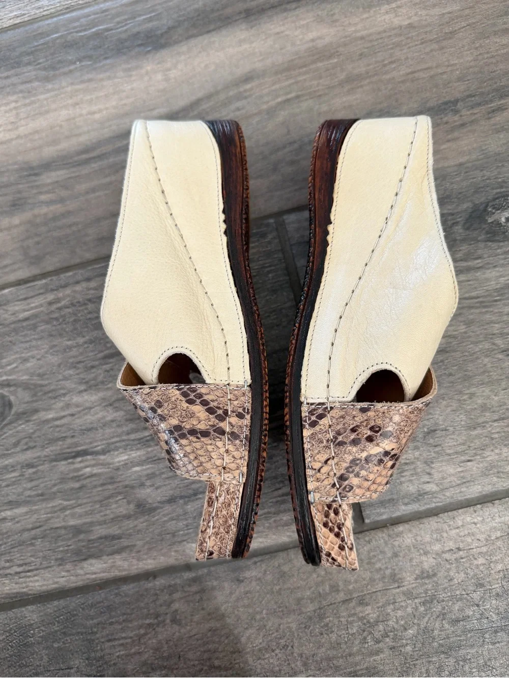 MIA Sheridan leather Tan Snake-Print & Cream Crossover Slide Sandals